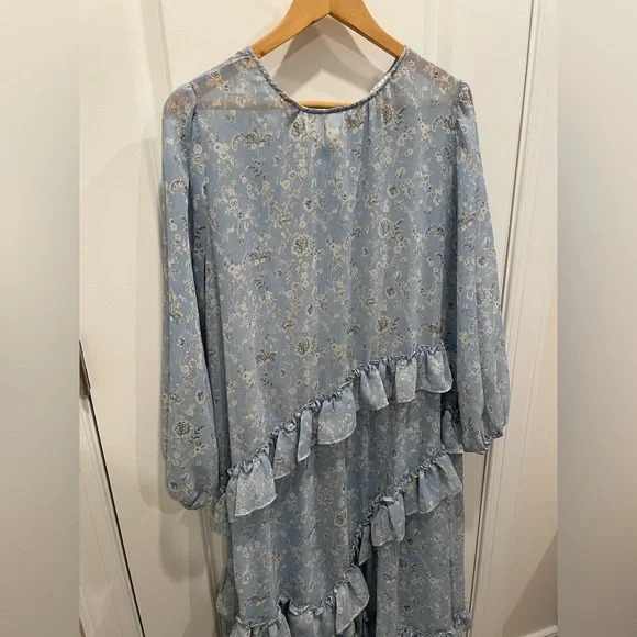 SENLIS Blue Long Sleeve Dress Sz M - Picture 4 of 7